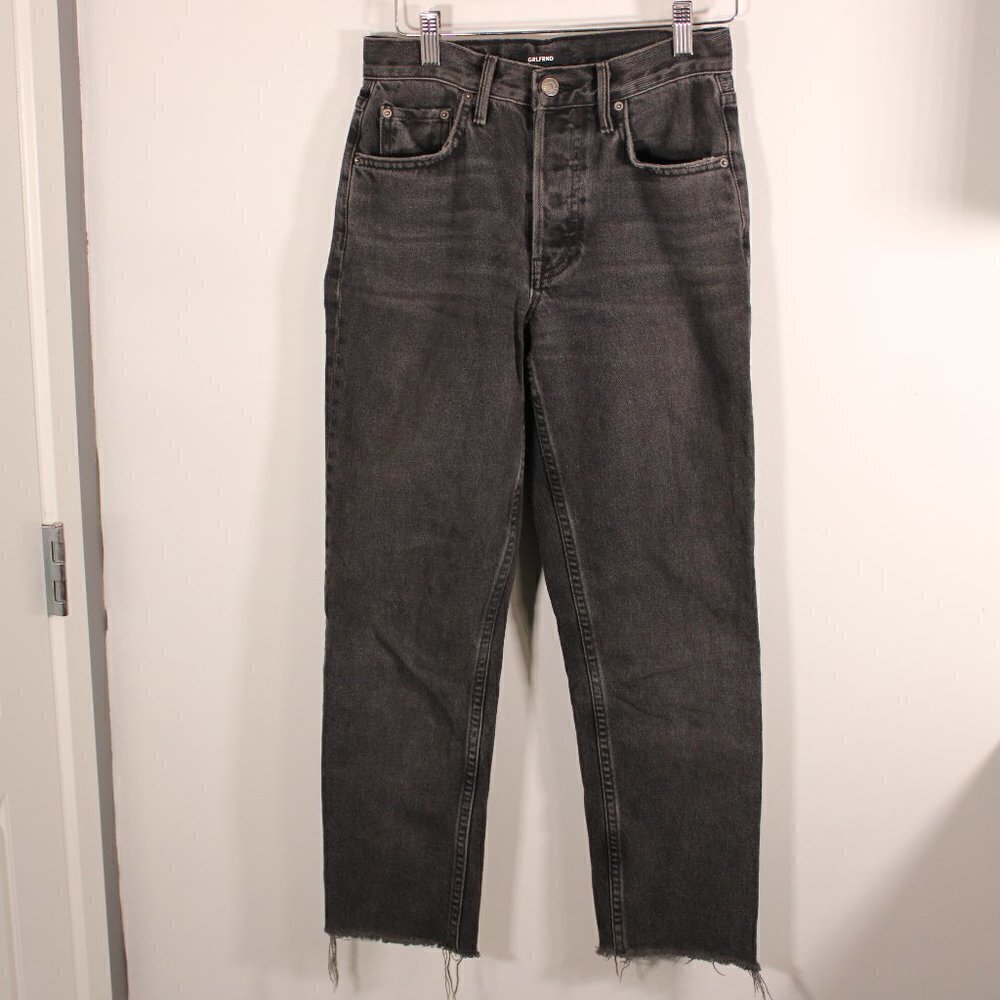 GRLFRND Jeans Helena High Rise Straight Leg Ankle 24 Button Fly Raw Edge Hem